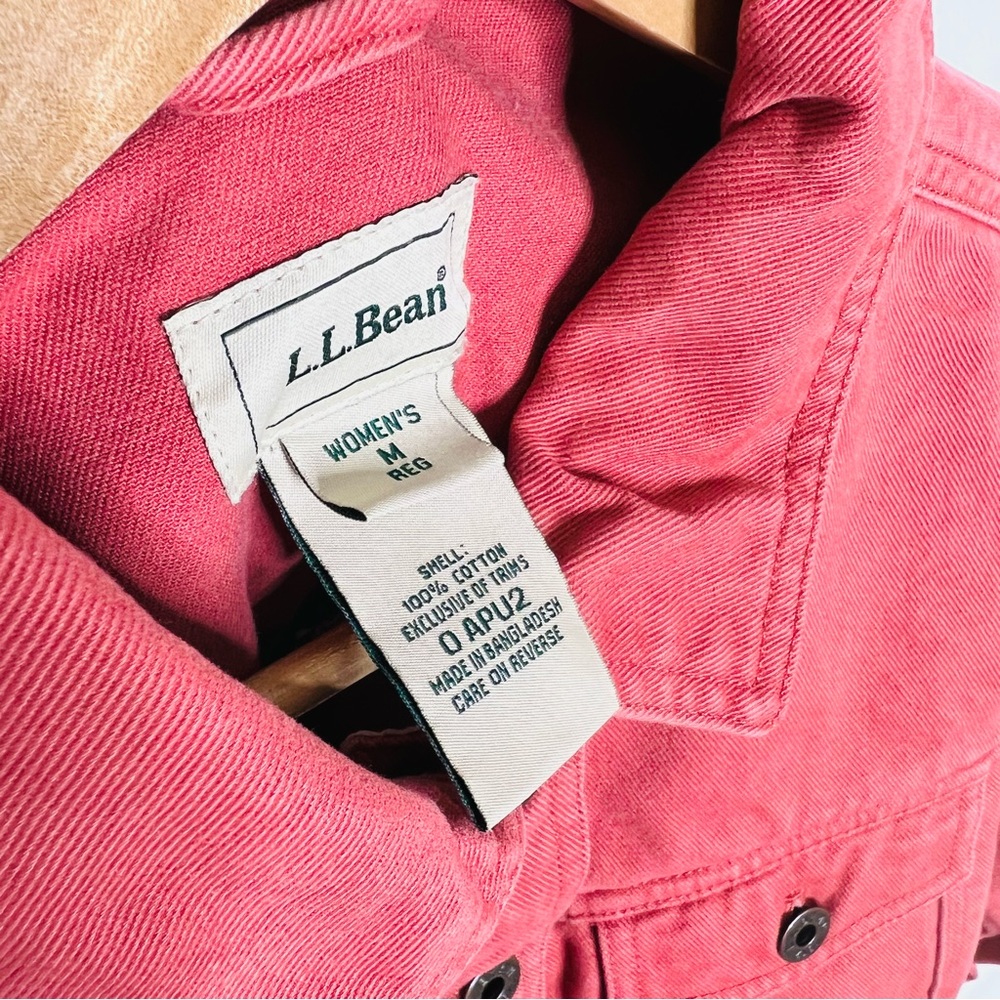 LL Bean Denim Pink /Salmon Floral Lined Jean Jacket - Picture 4 of 15